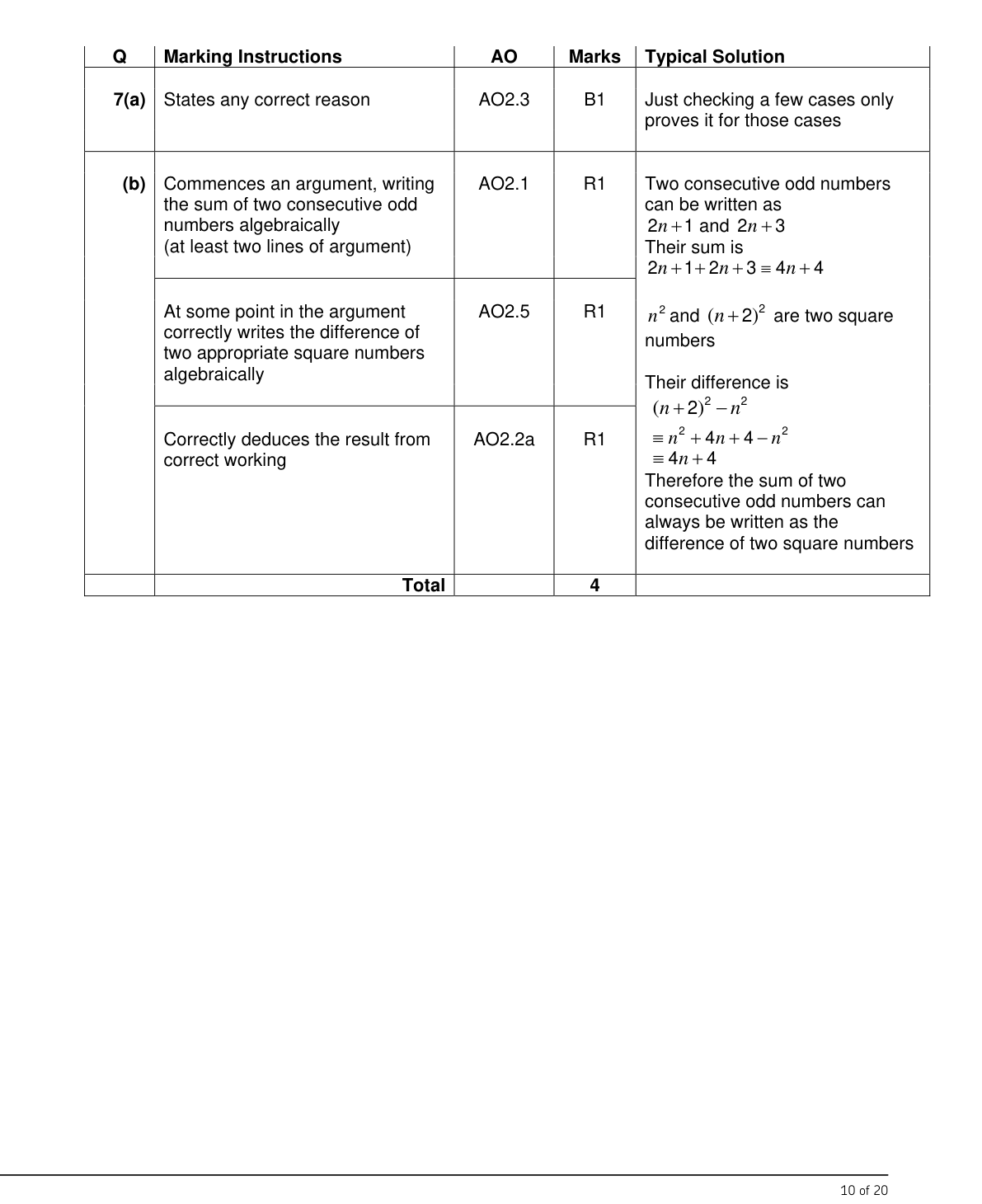 Mark scheme for Q7