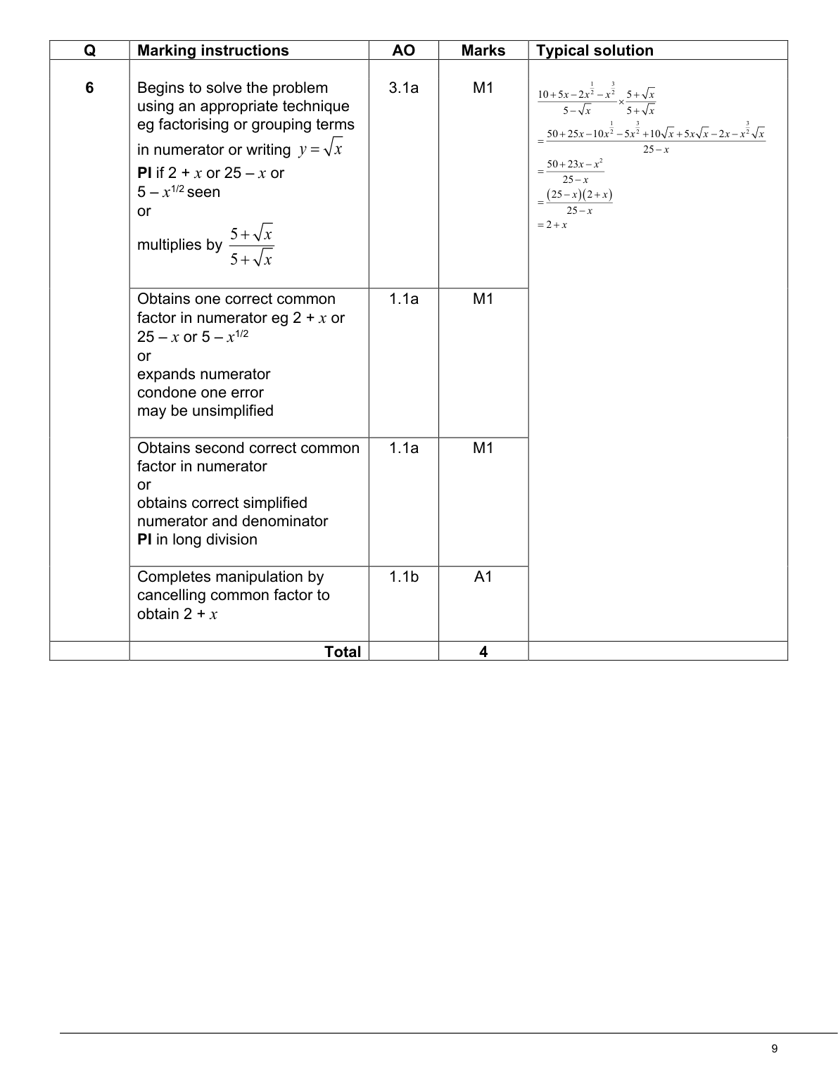 Mark scheme for Q6