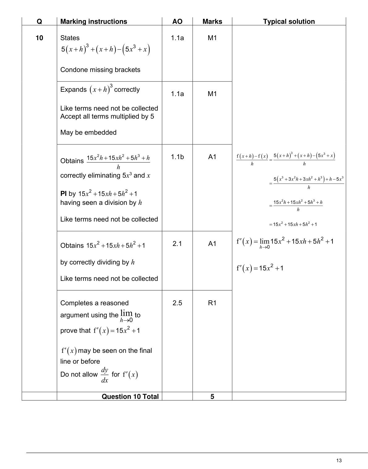Mark scheme for Q10