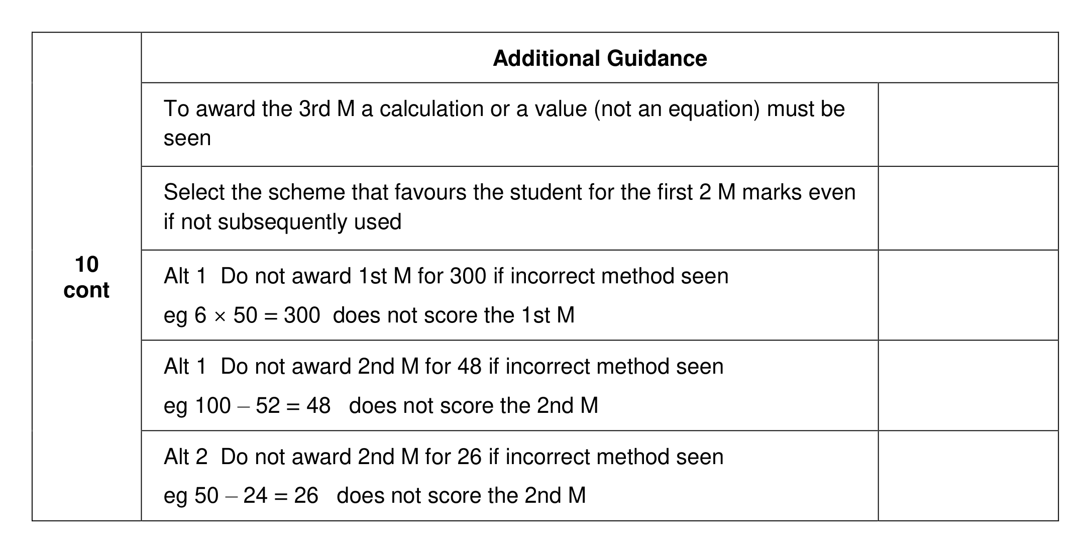 Mark scheme for Q10 (part 3 of 3)