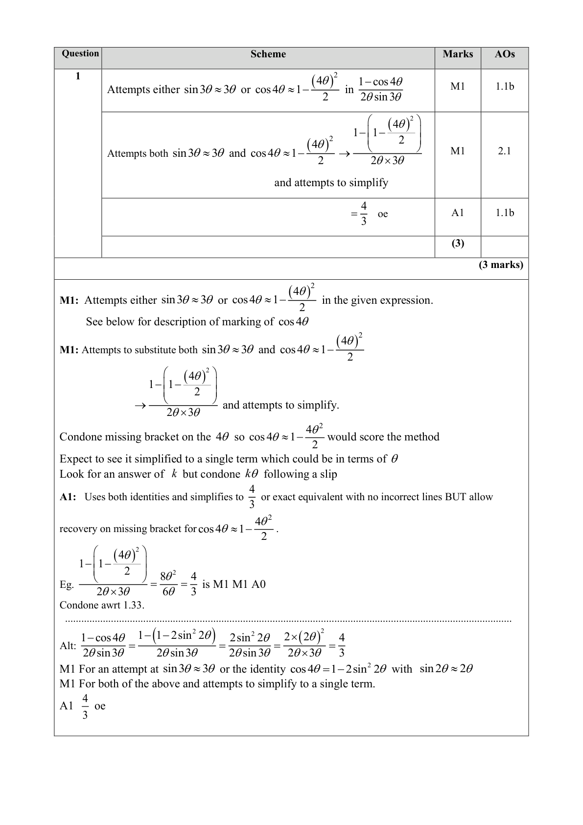 Mark scheme for Q1