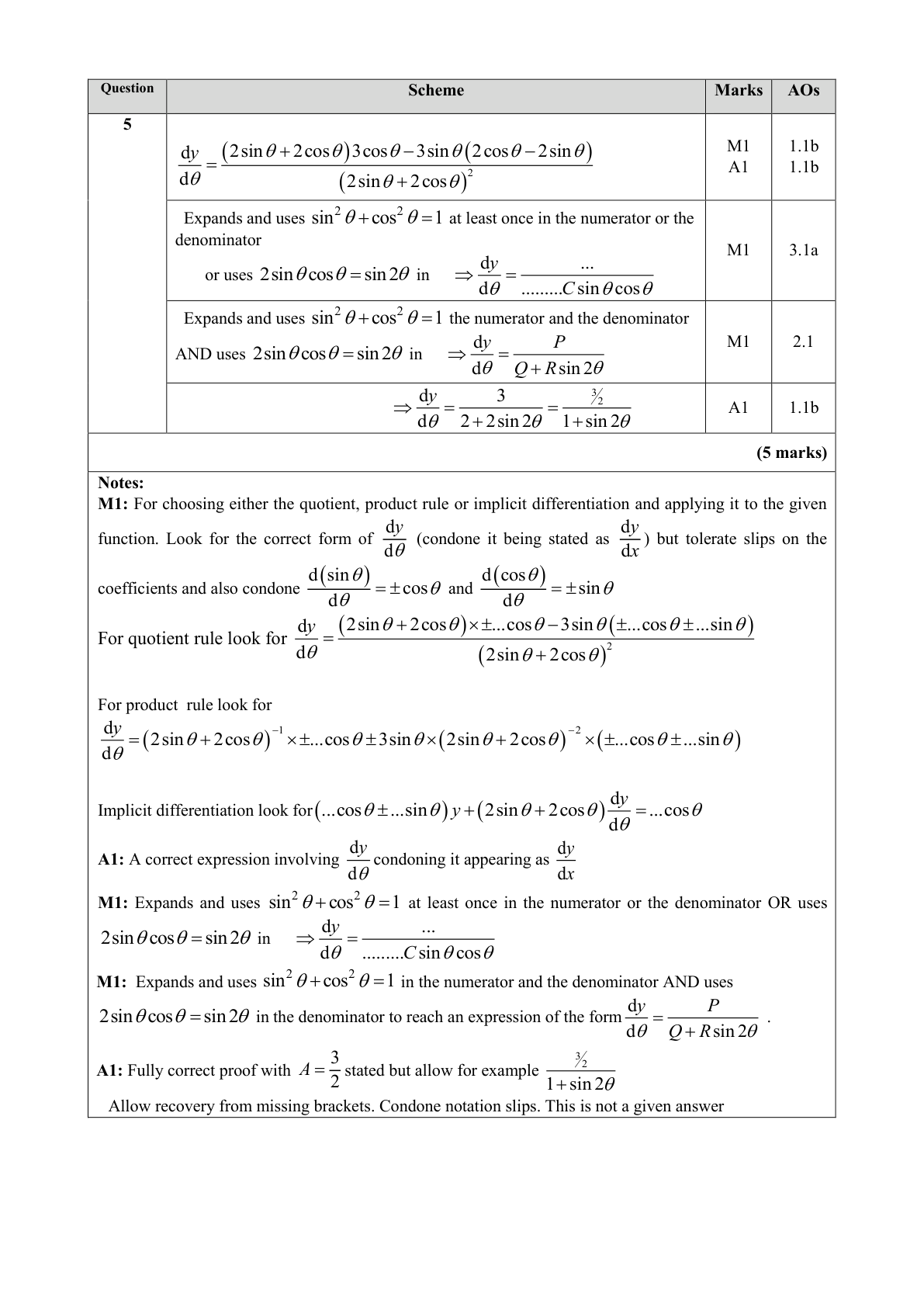 Mark scheme for Q5
