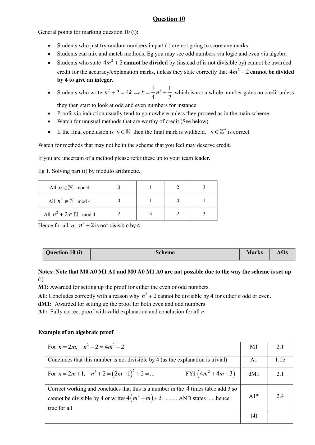 Mark scheme for Q10