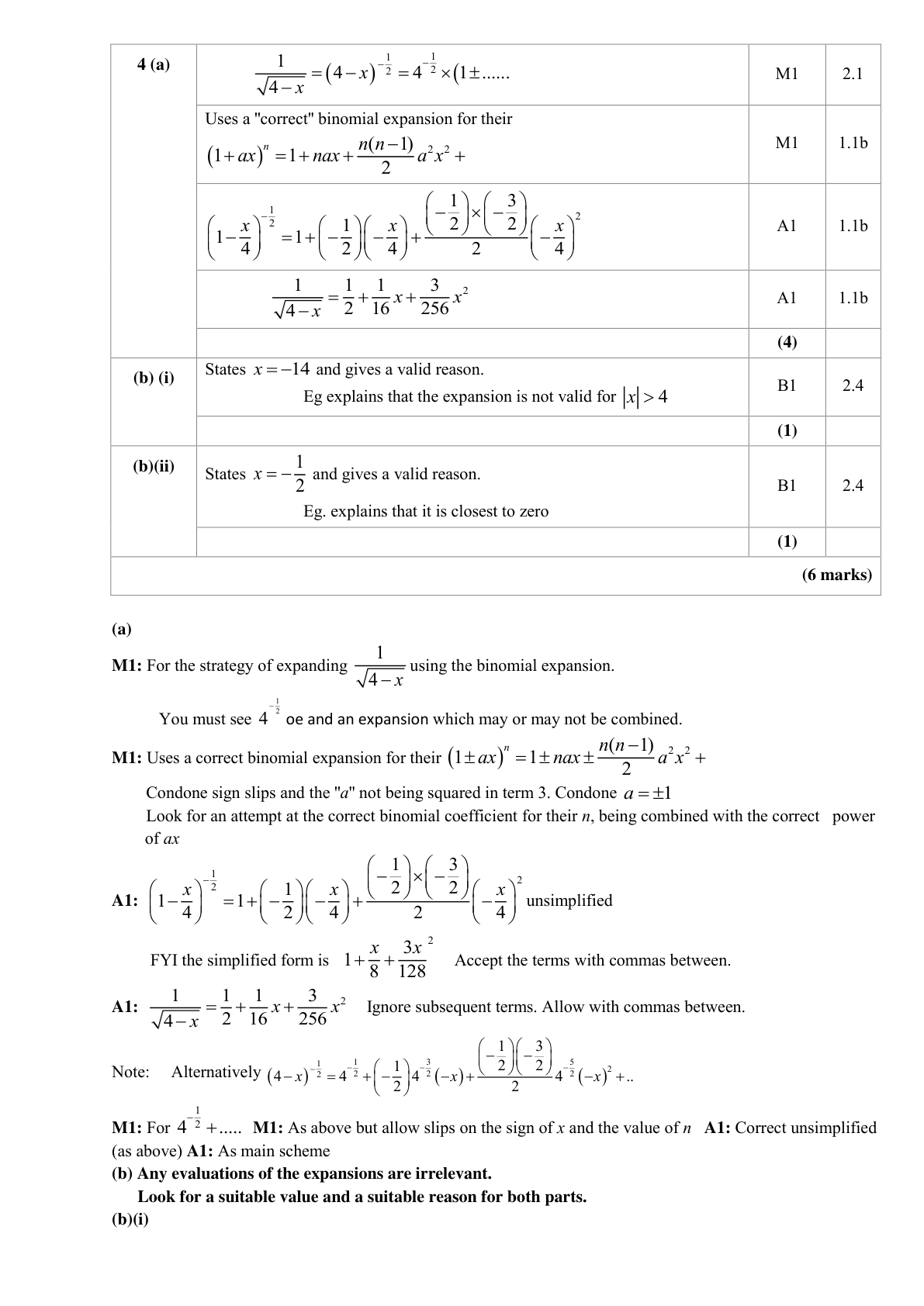 Mark scheme for Q4