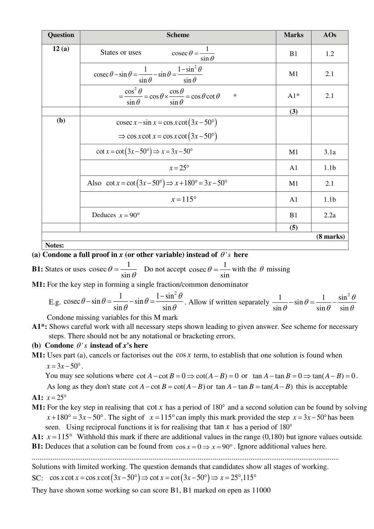 Mark scheme for Q12