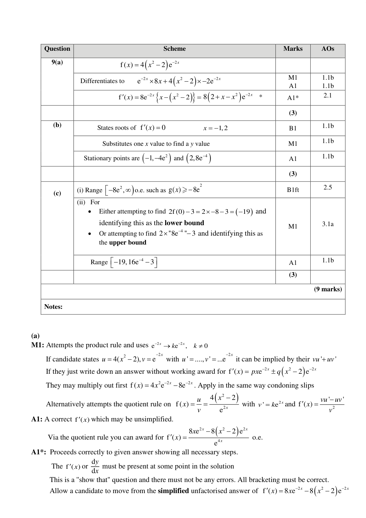 Mark scheme for Q9