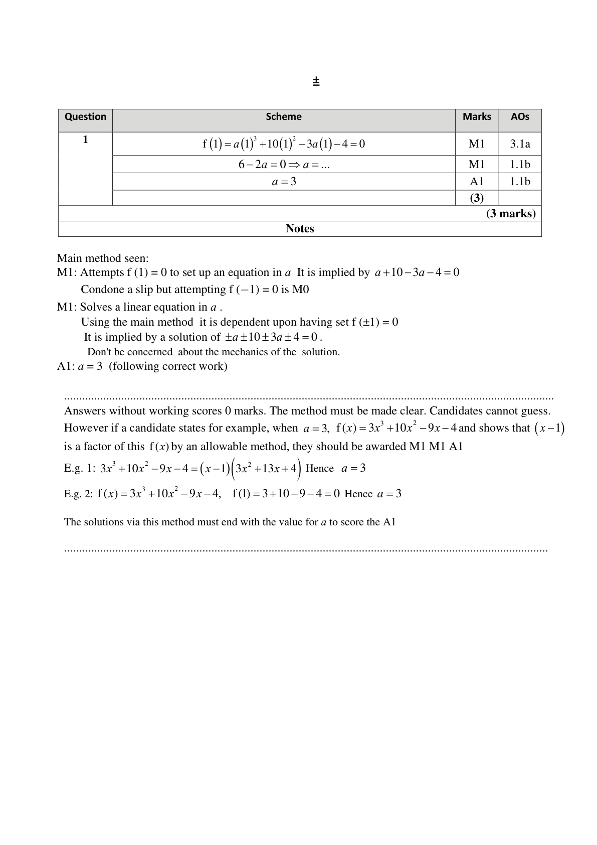 Mark scheme for Q1