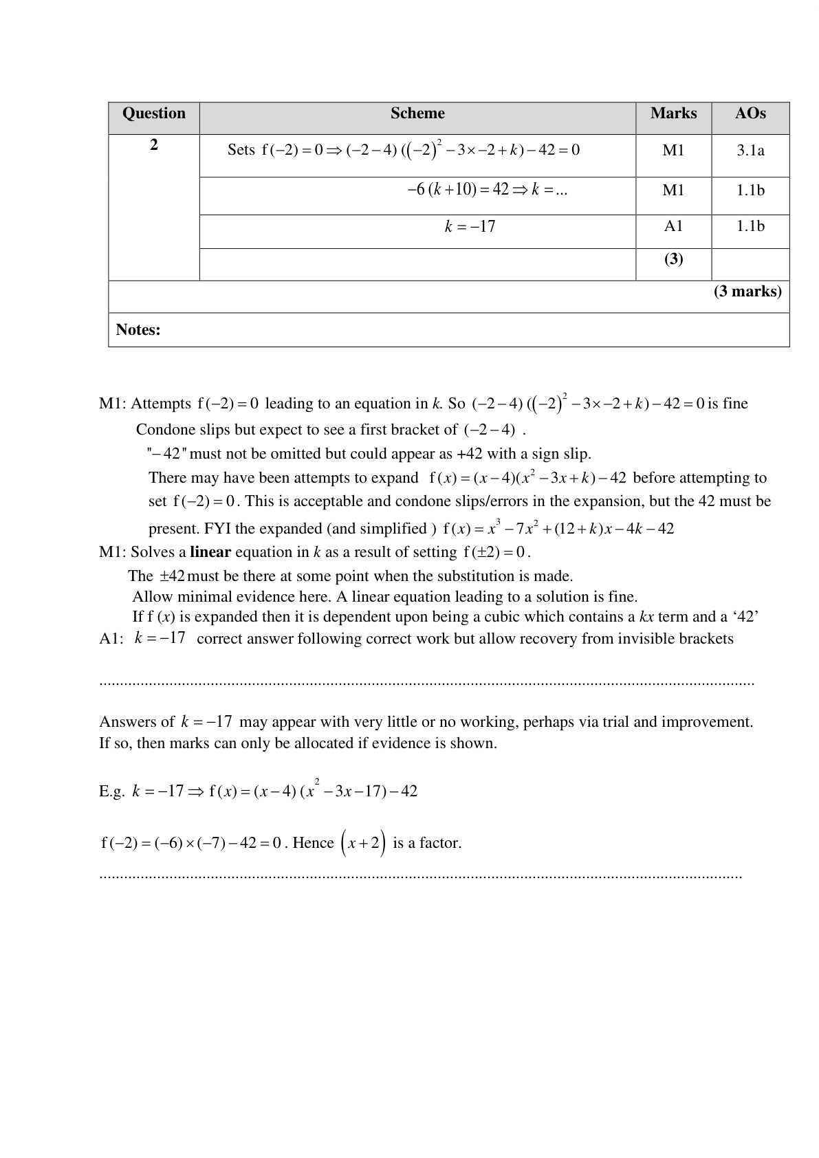Mark scheme for Q2