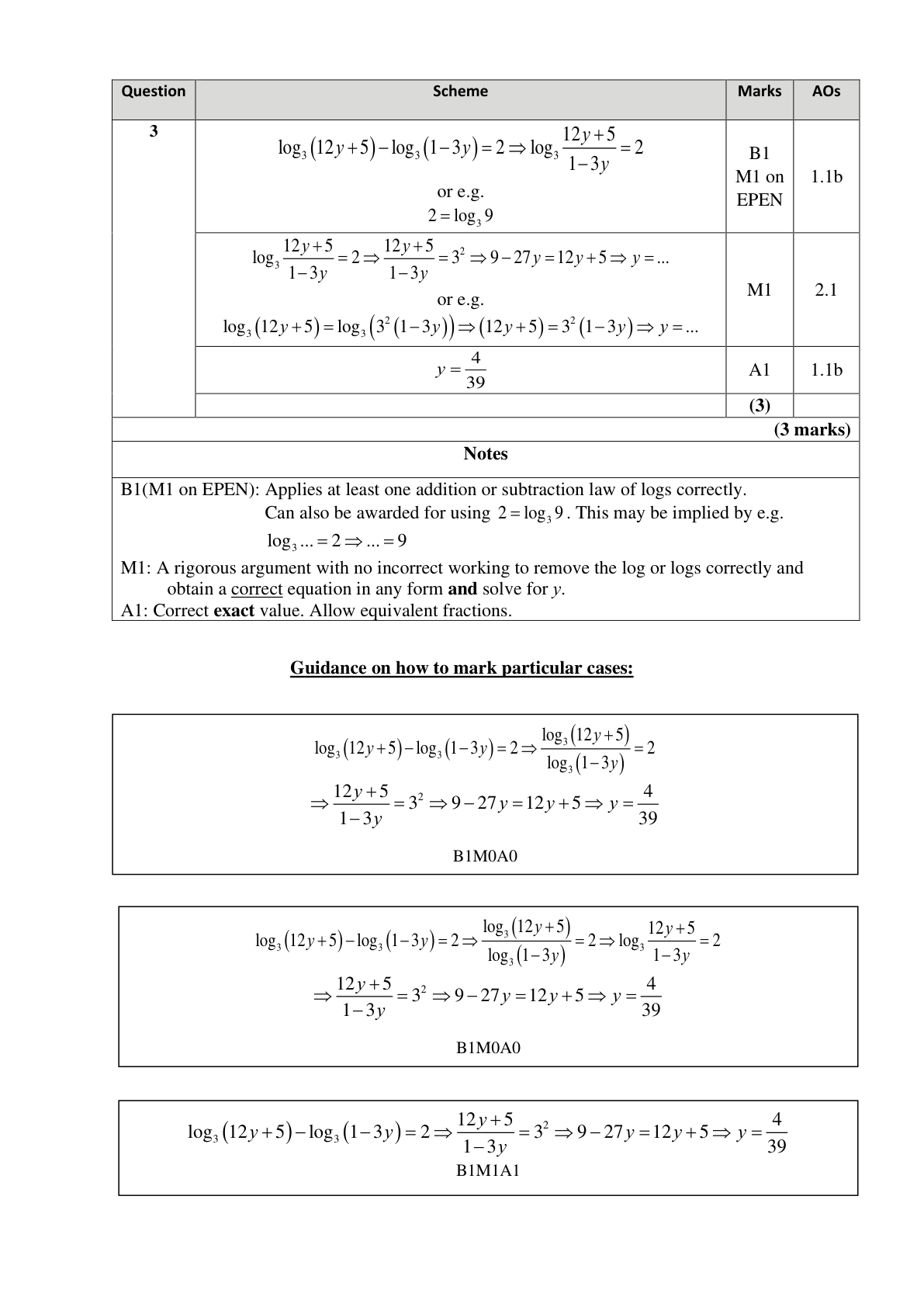 Mark scheme for Q3