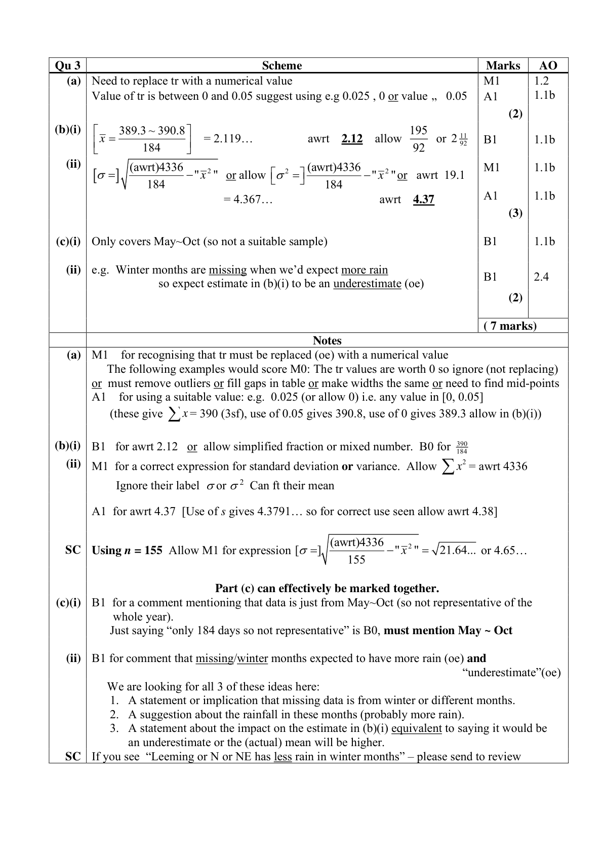 Mark scheme for Q3