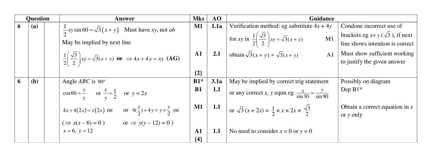 Mark scheme for Q6