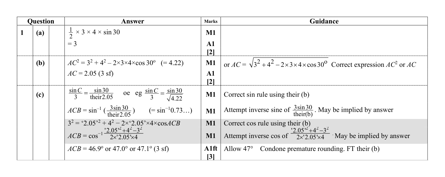 Mark scheme for Q1