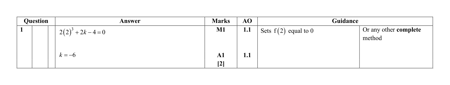 Mark scheme for Q1