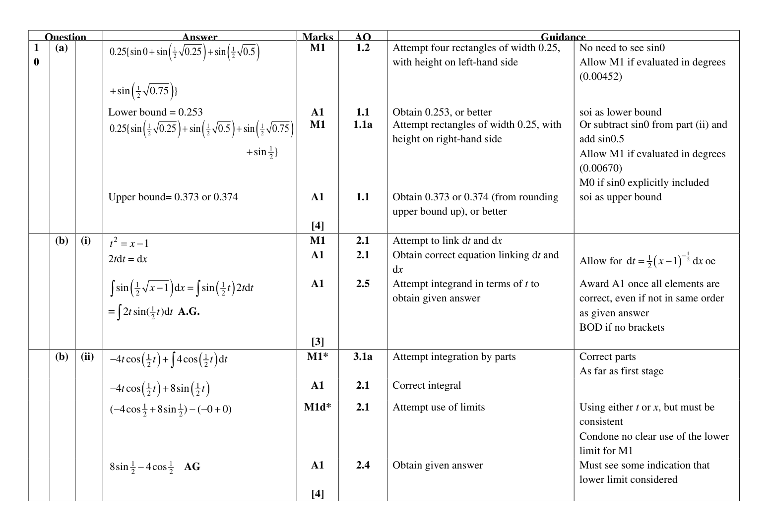 Mark scheme for Q10
