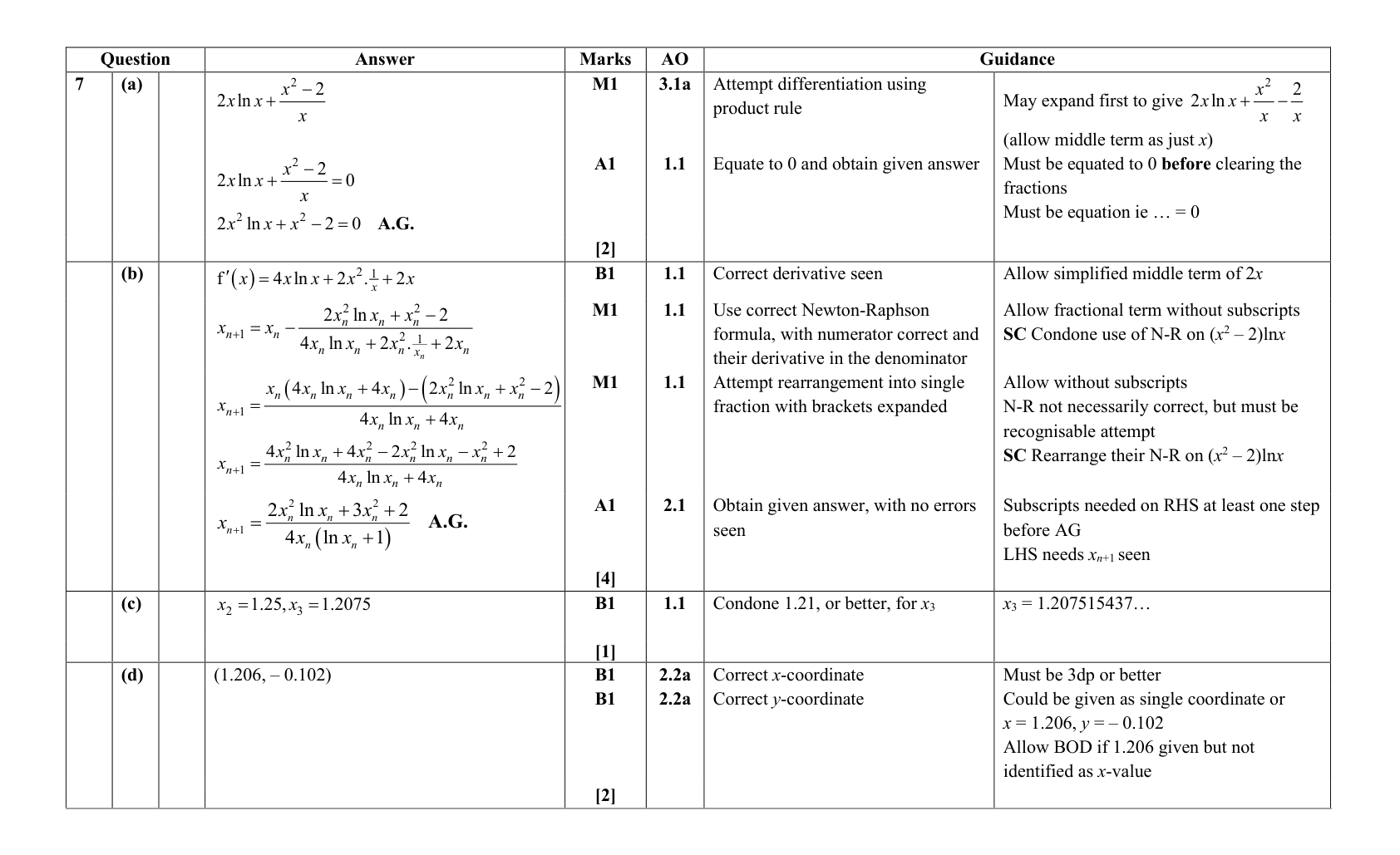 Mark scheme for Q7