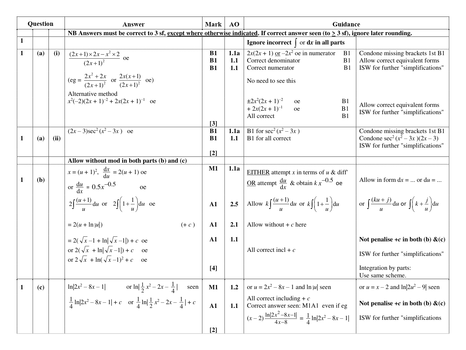 Mark scheme for Q1