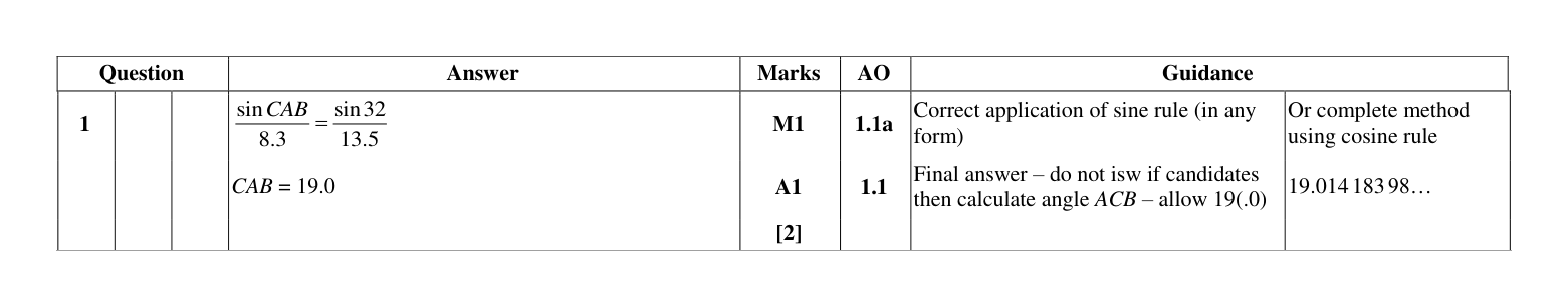 Mark scheme for Q1
