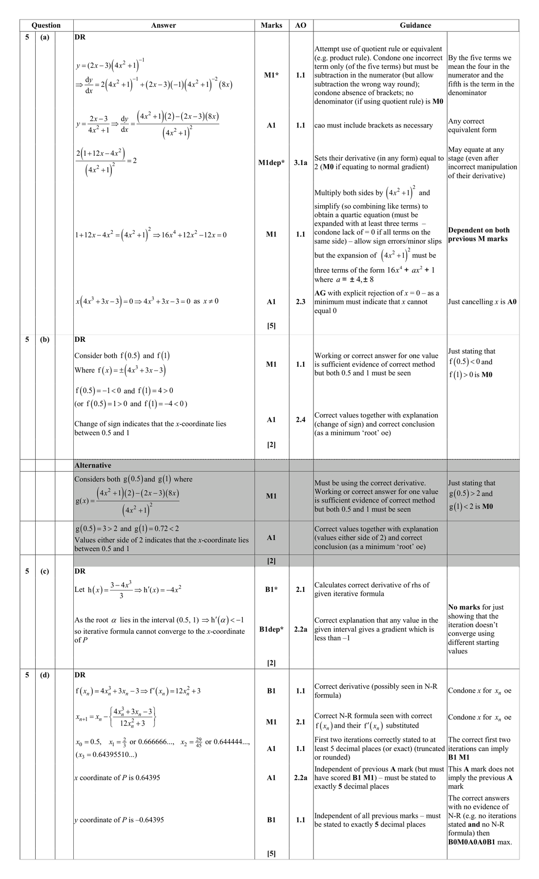 Mark scheme for Q5