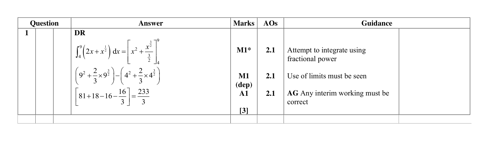 Mark scheme for Q1