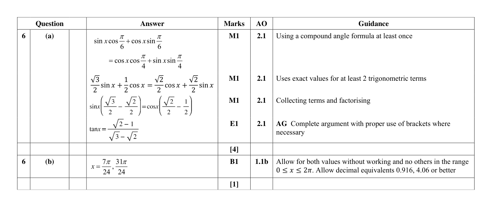 Mark scheme for Q6