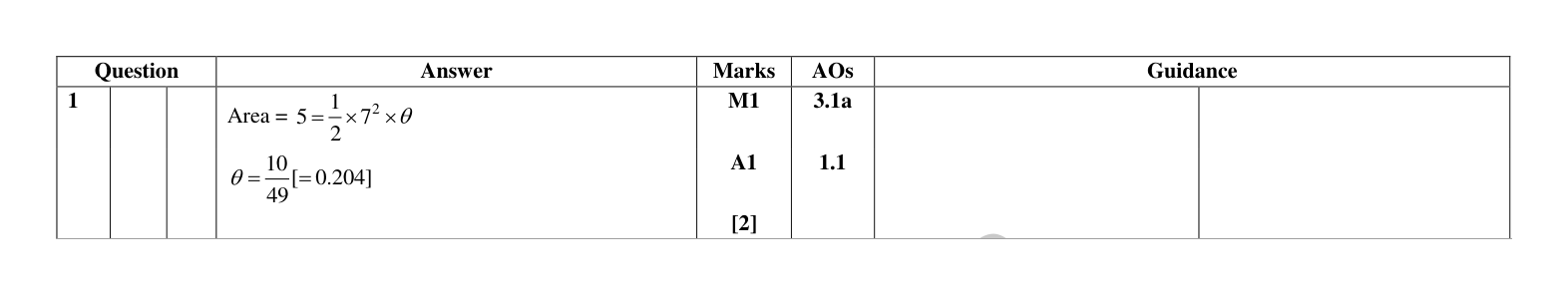 Mark scheme for Q1