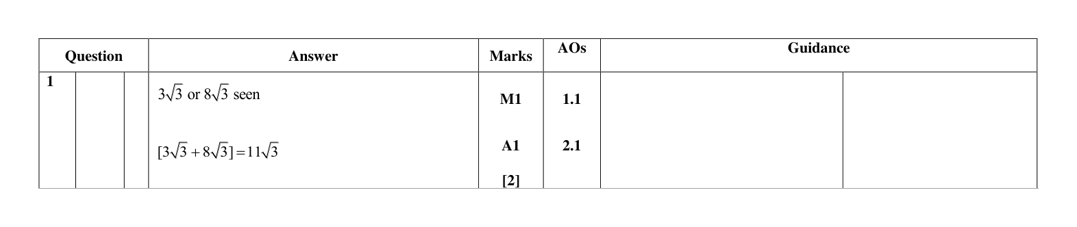 Mark scheme for Q1
