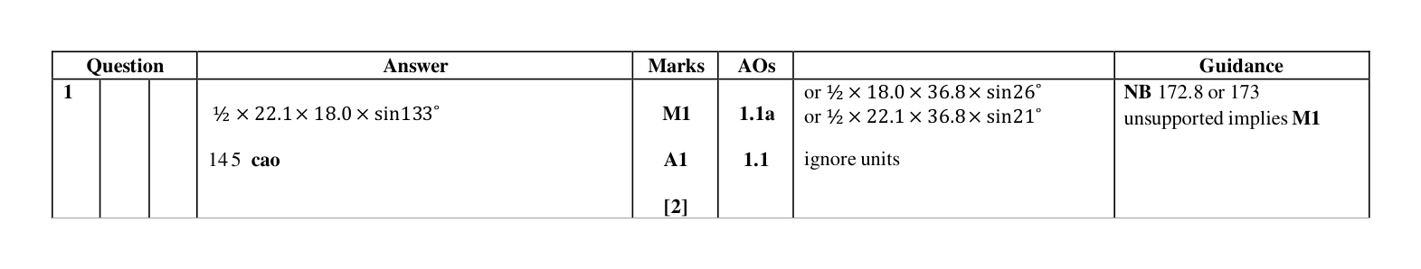Mark scheme for Q1