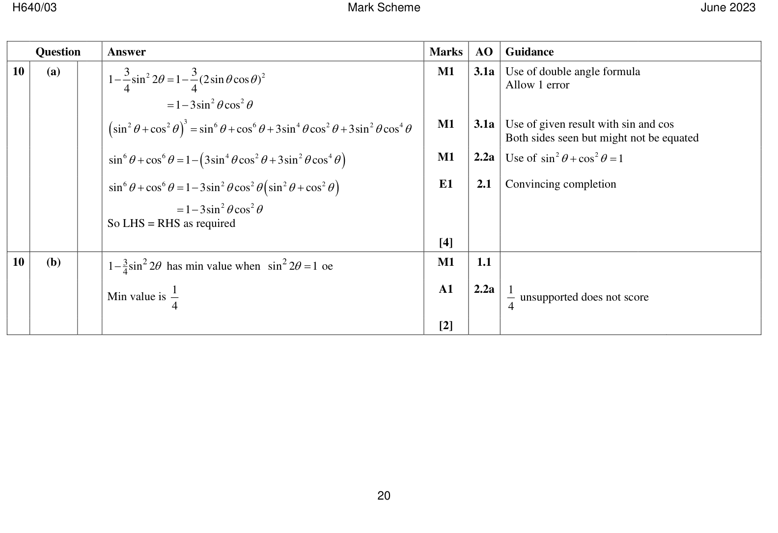 Mark scheme for Q10