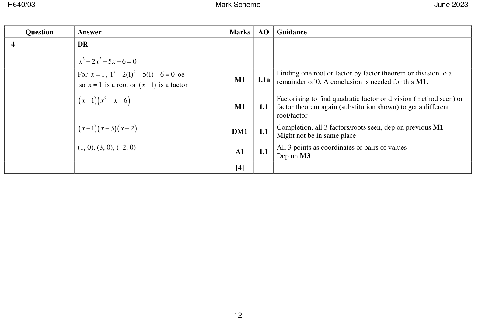 Mark scheme for Q4