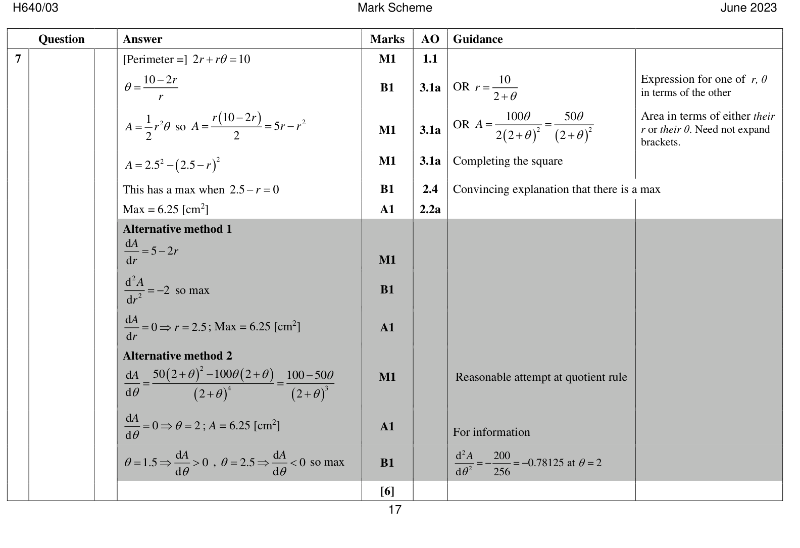 Mark scheme for Q7