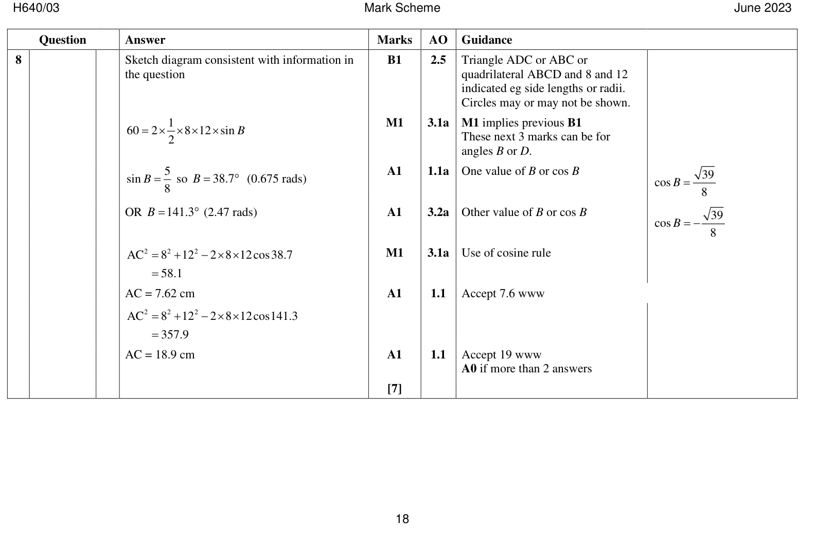 Mark scheme for Q8