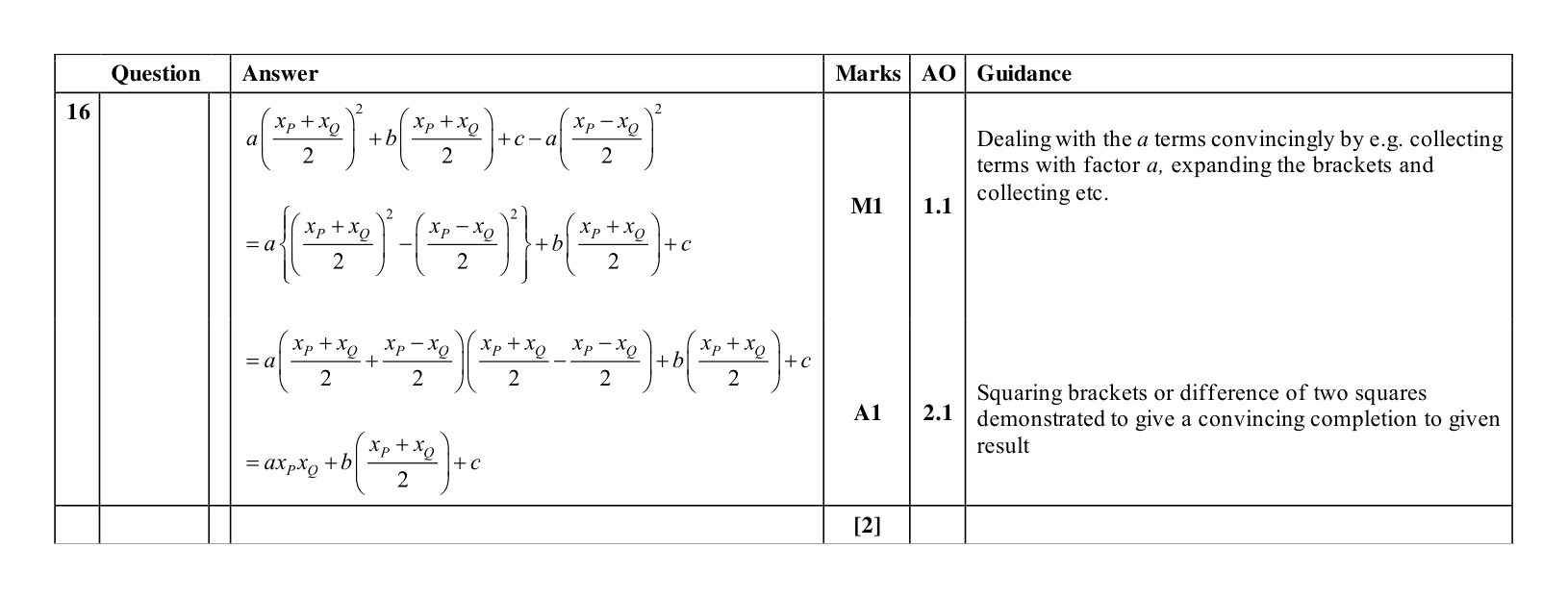 Mark scheme for Q16
