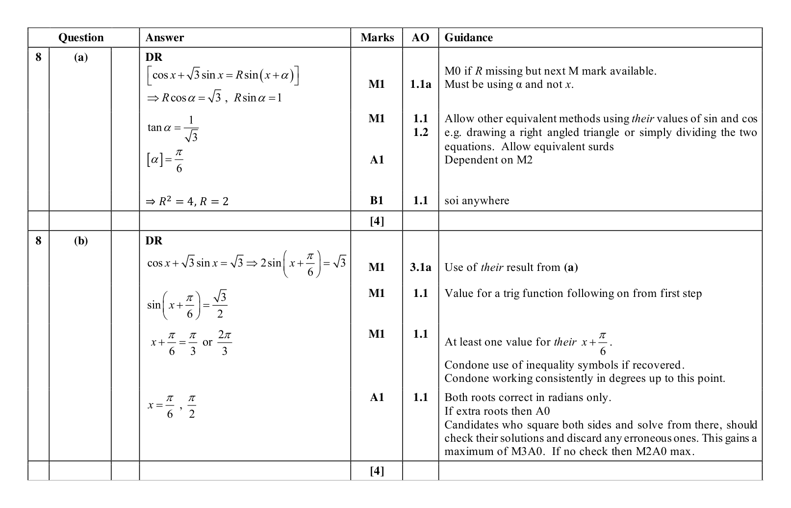 Mark scheme for Q8