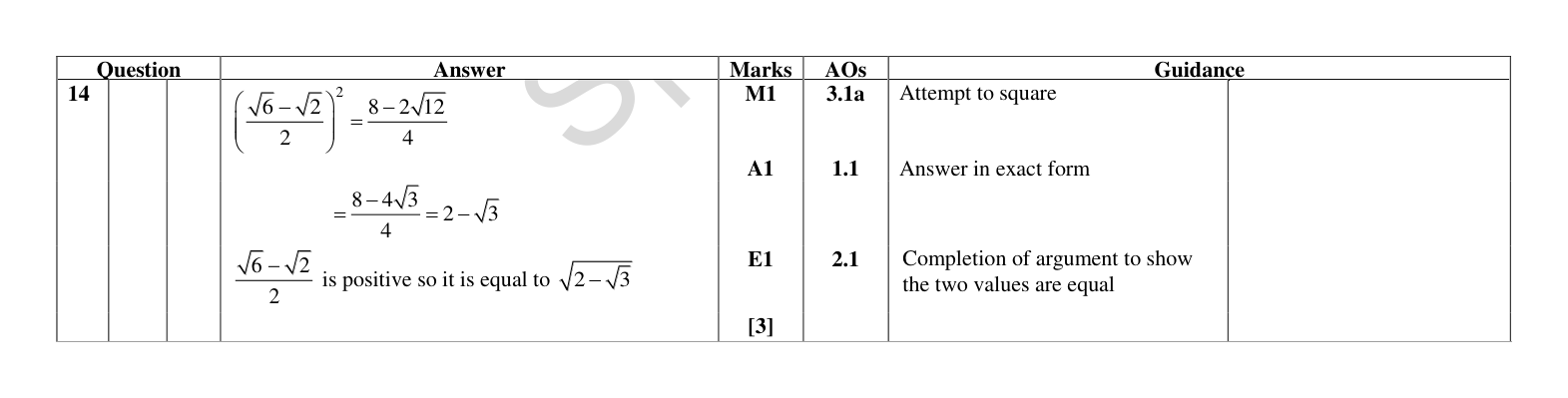 Mark scheme for Q14