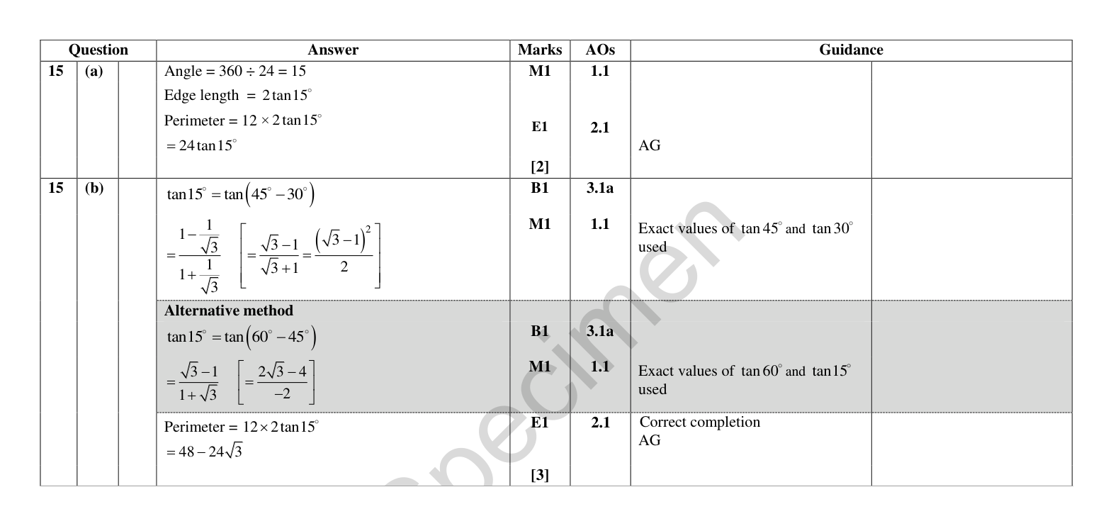 Mark scheme for Q15