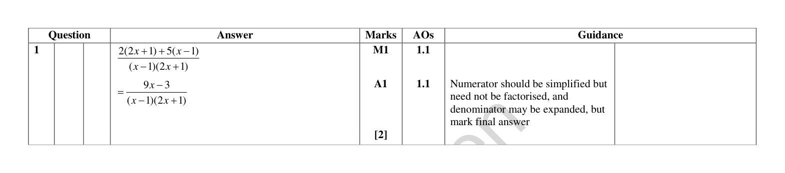 Mark scheme for Q1