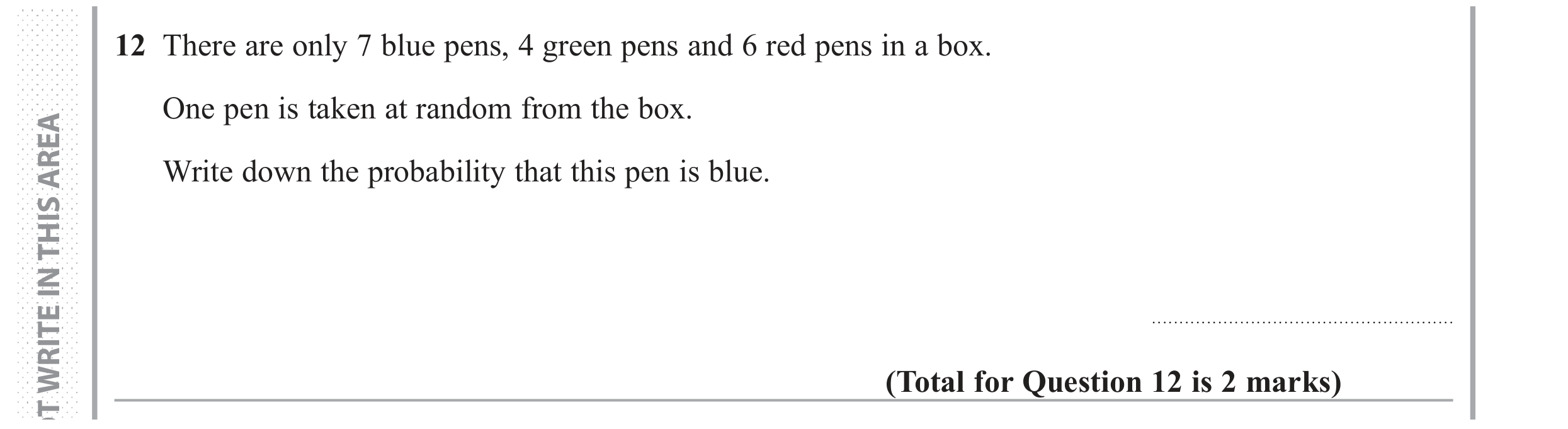 Question 12 — Probability — Edexcel GCSE June 2017