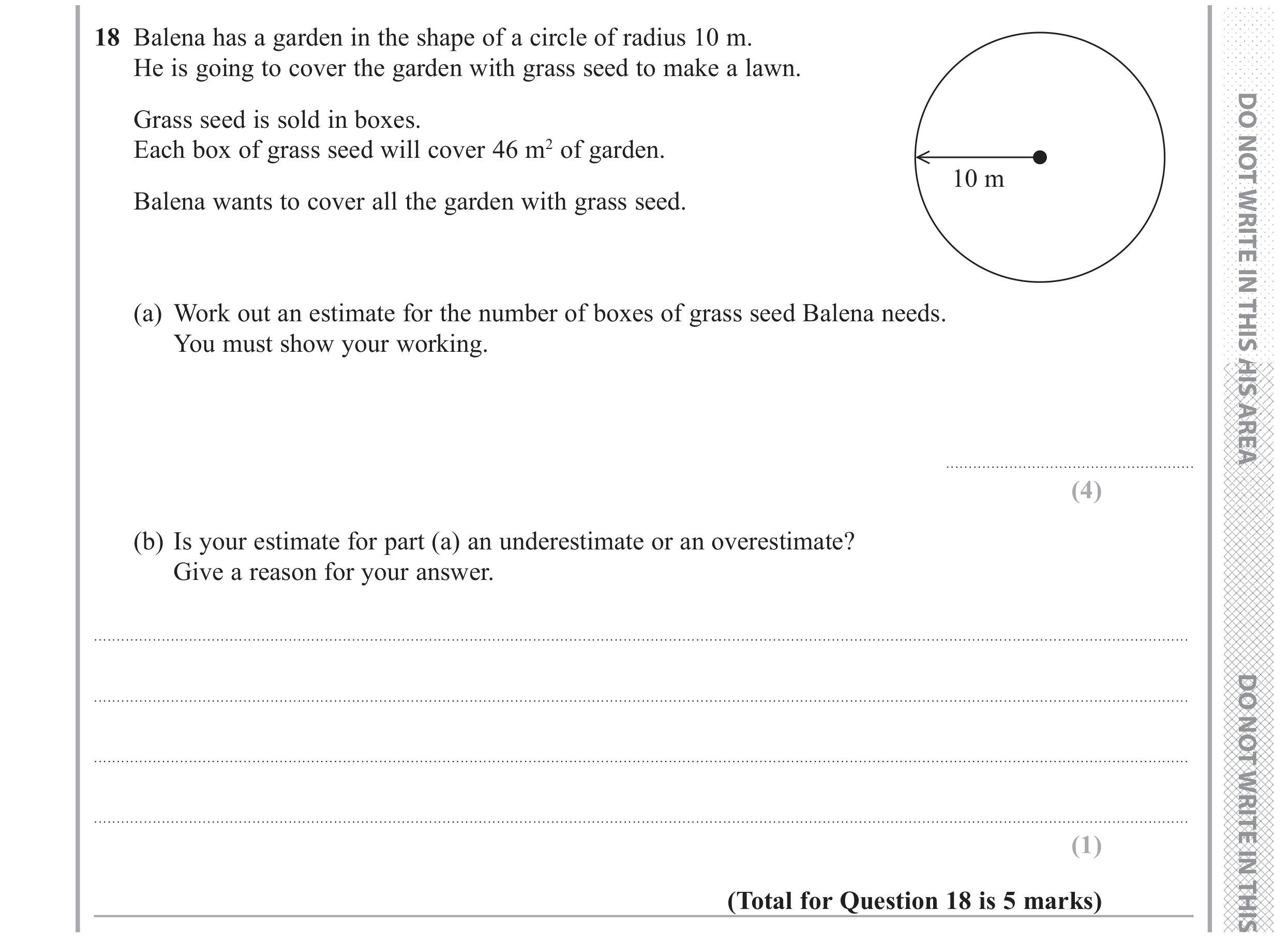 Question 18 — Circles, Perimeter and Area — Edexcel GCSE June 2017
