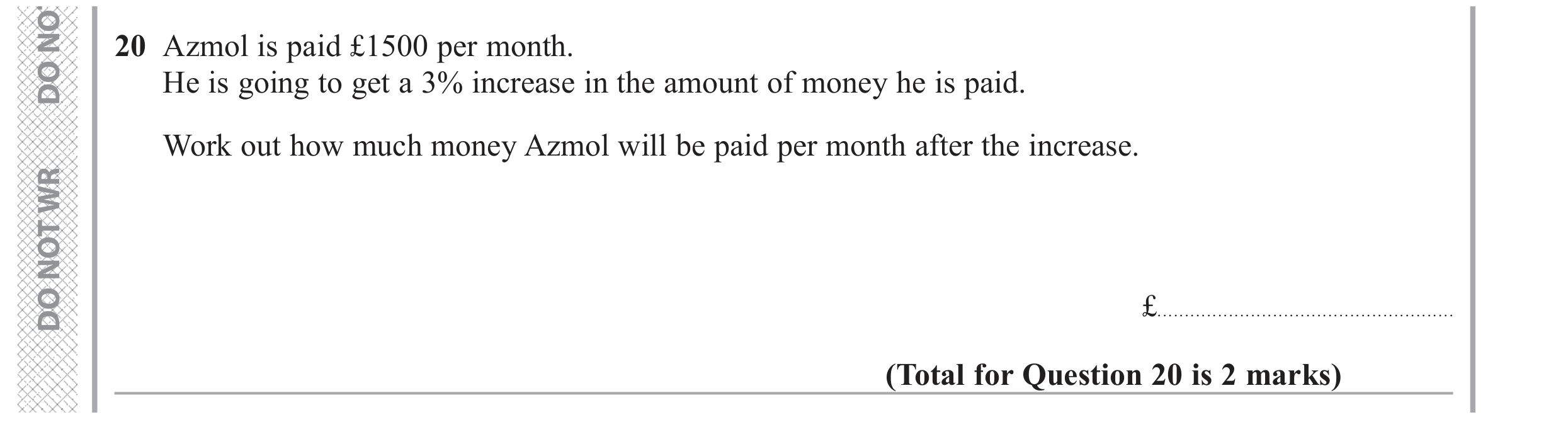 Question 20 — Percentages — Edexcel GCSE June 2017