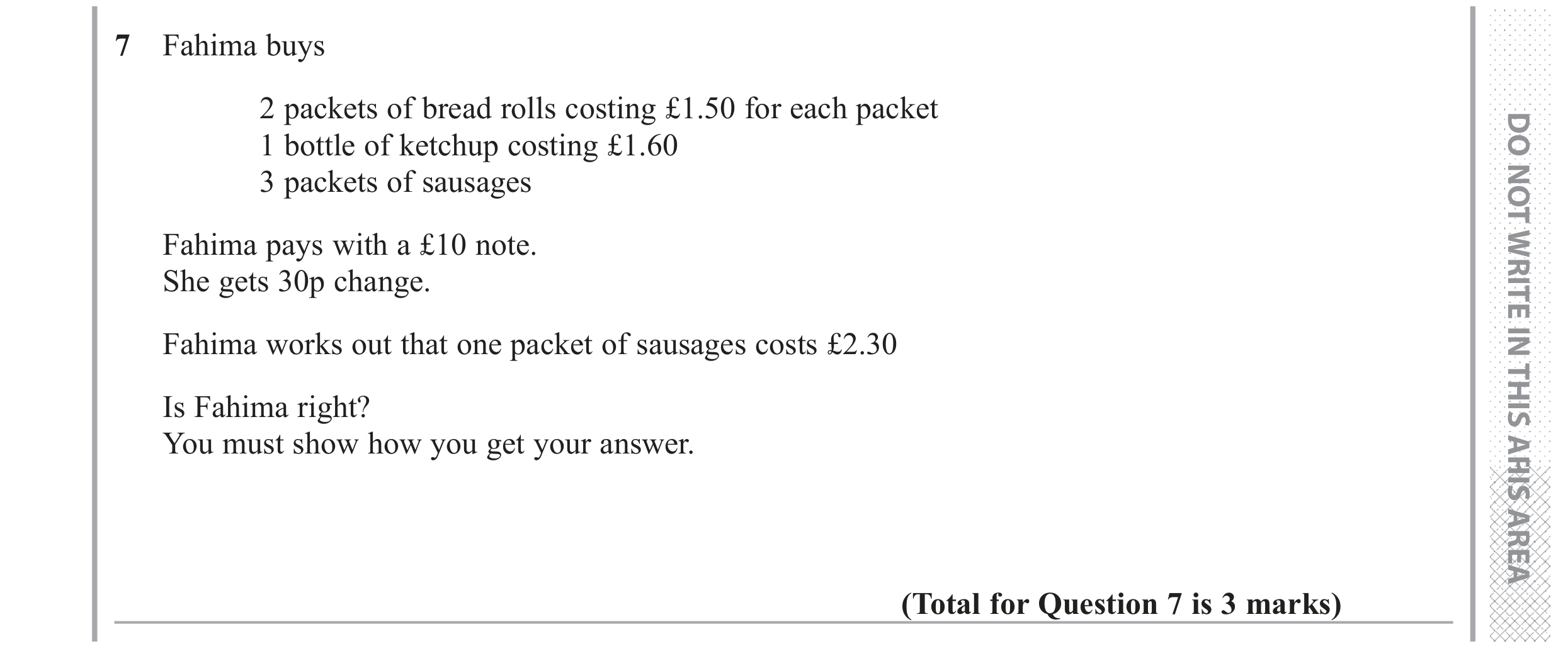 Question 7 — Money Problems — Edexcel GCSE June 2017