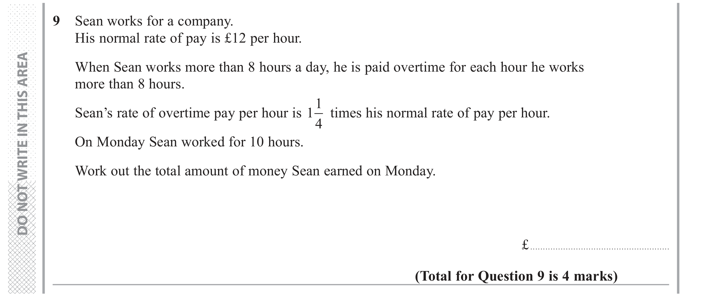 Question 9 — Money Problems, Fractions — Edexcel GCSE June 2017