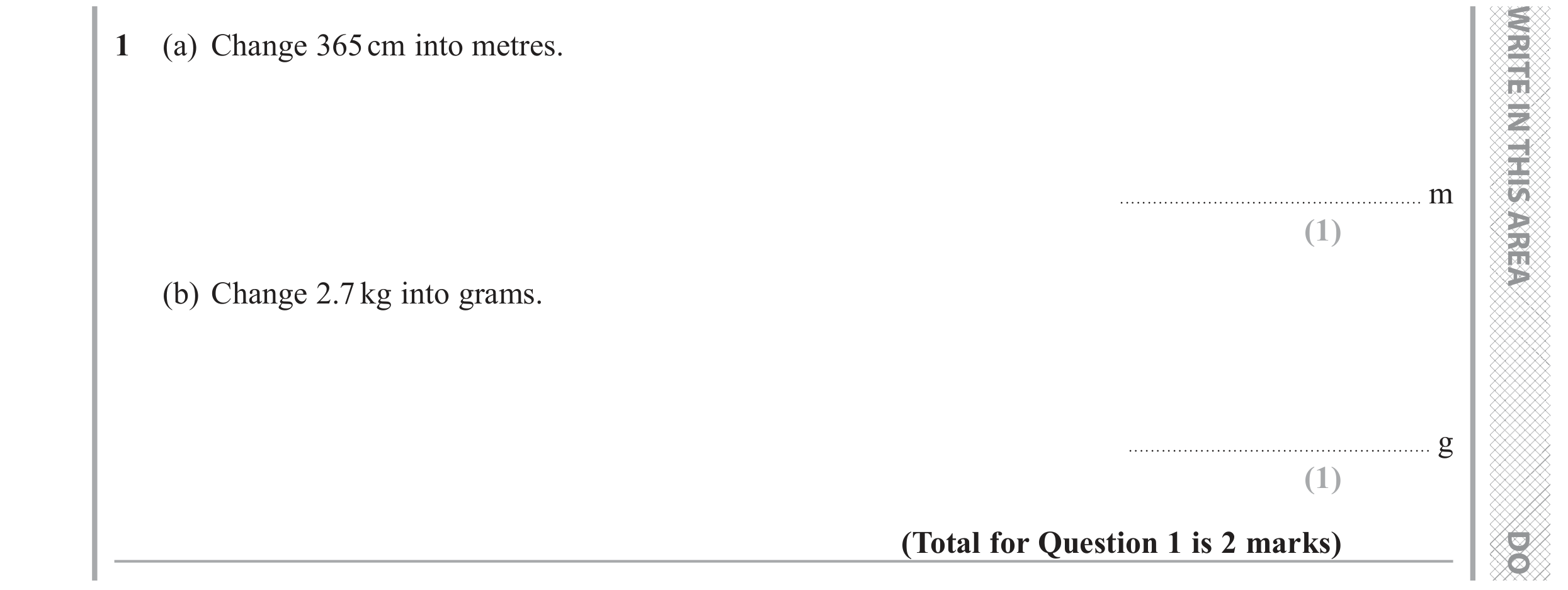 Question 1 — Unit Conversions — Edexcel GCSE November 2017