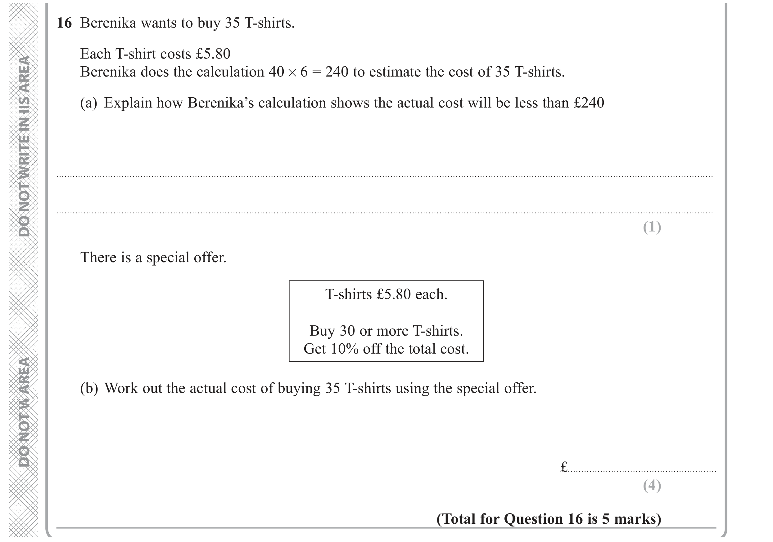 Question 16 — Estimations, Percentages — Edexcel GCSE November 2017