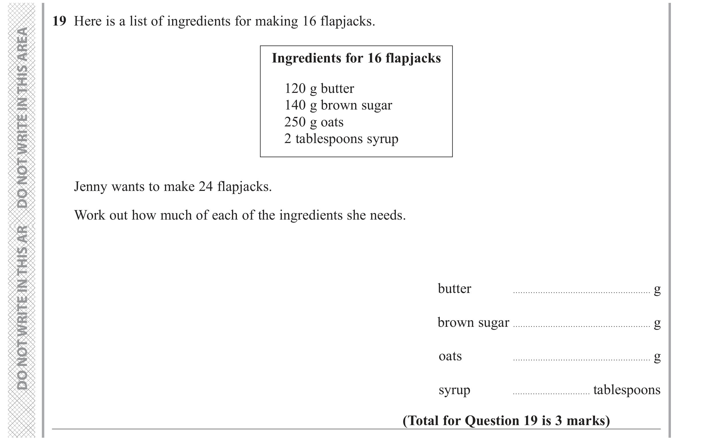 Question 19 — Recipes — Edexcel GCSE November 2017