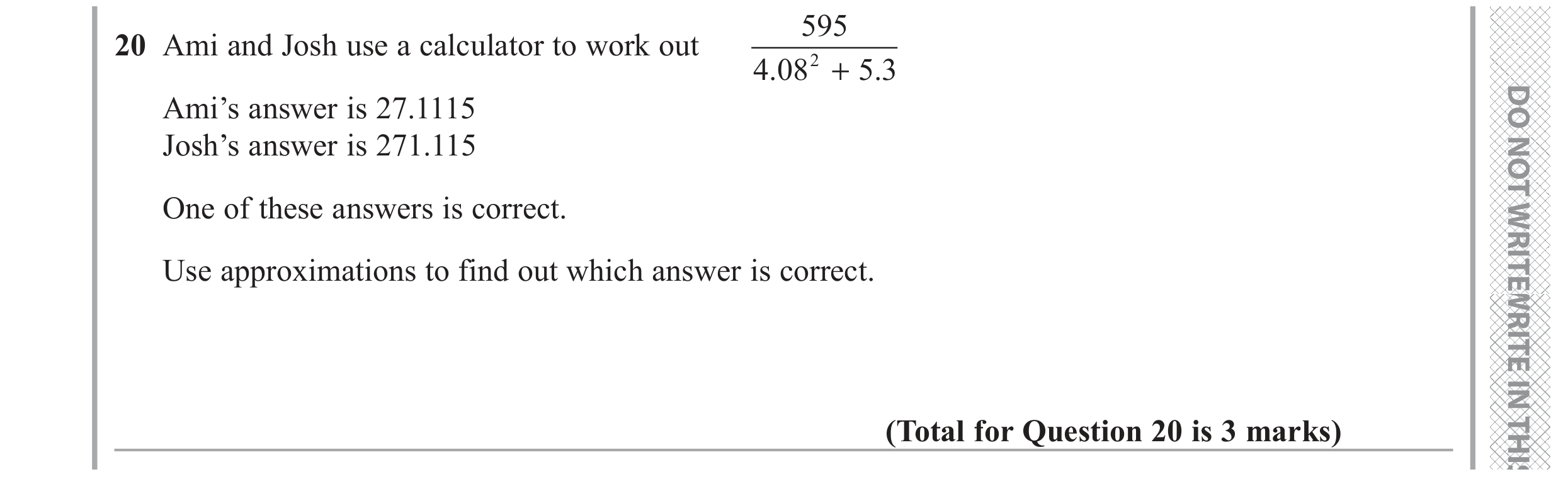 Question 20 — Estimations — Edexcel GCSE November 2017