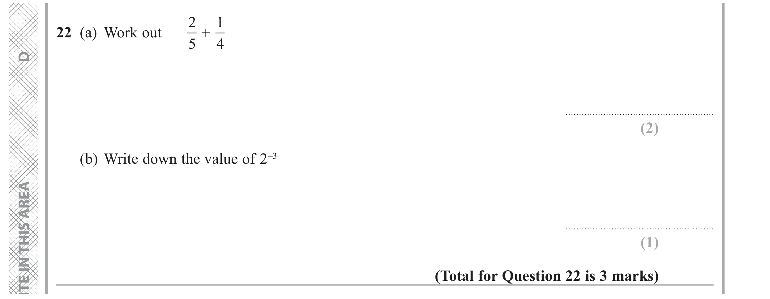 Question 22 — Fractions, Powers — Edexcel GCSE November 2017