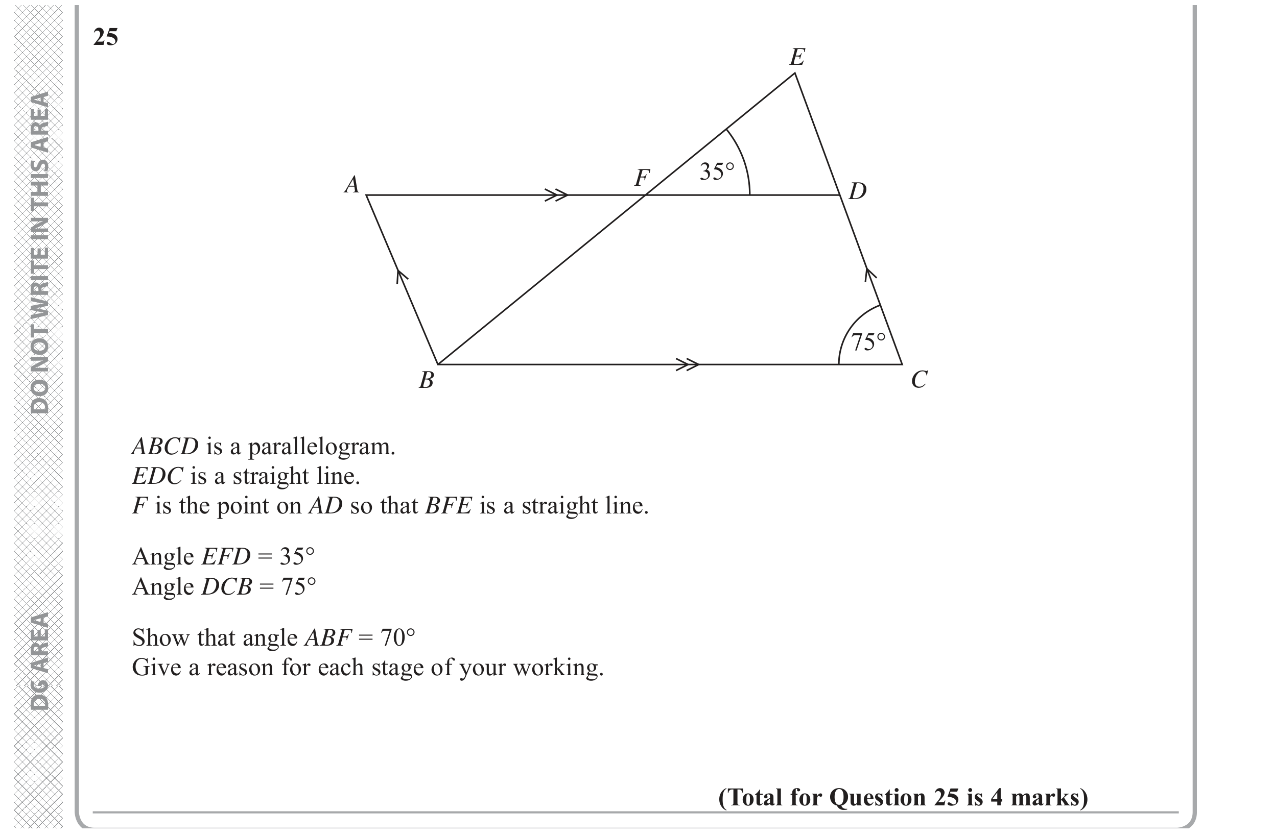 Question 25 — Angles in Parallel Lines, Angles — Edexcel GCSE November 2017