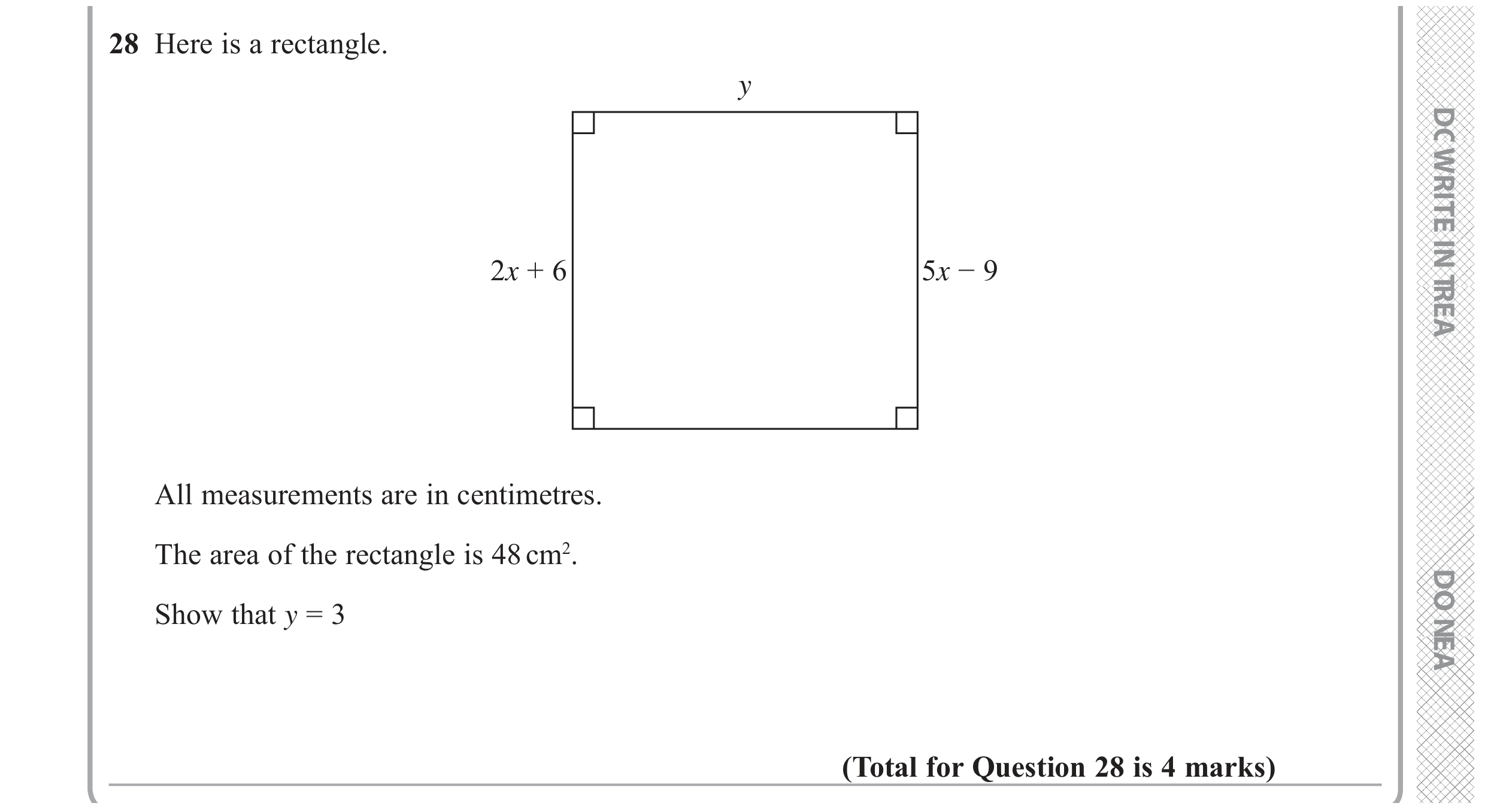 Question 28 — Perimeter and Area — Edexcel GCSE November 2017