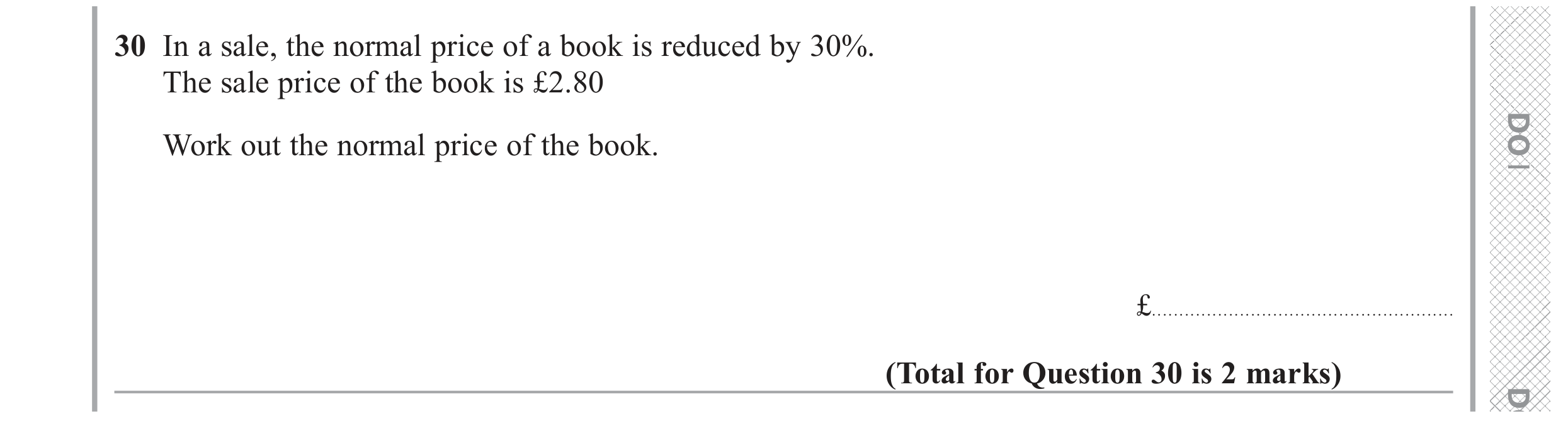 Question 30 — Percentages — Edexcel GCSE November 2017