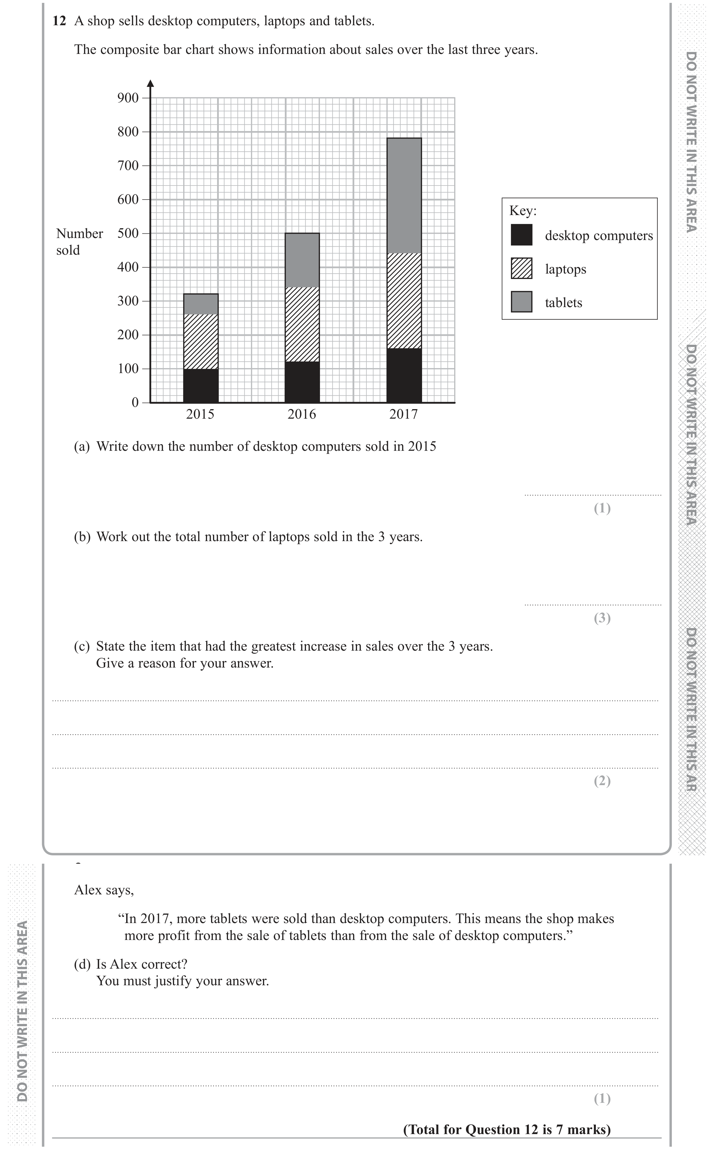 Question 12 — Interpret Statistical Diagrams, Bar Chart — Edexcel GCSE June 2018